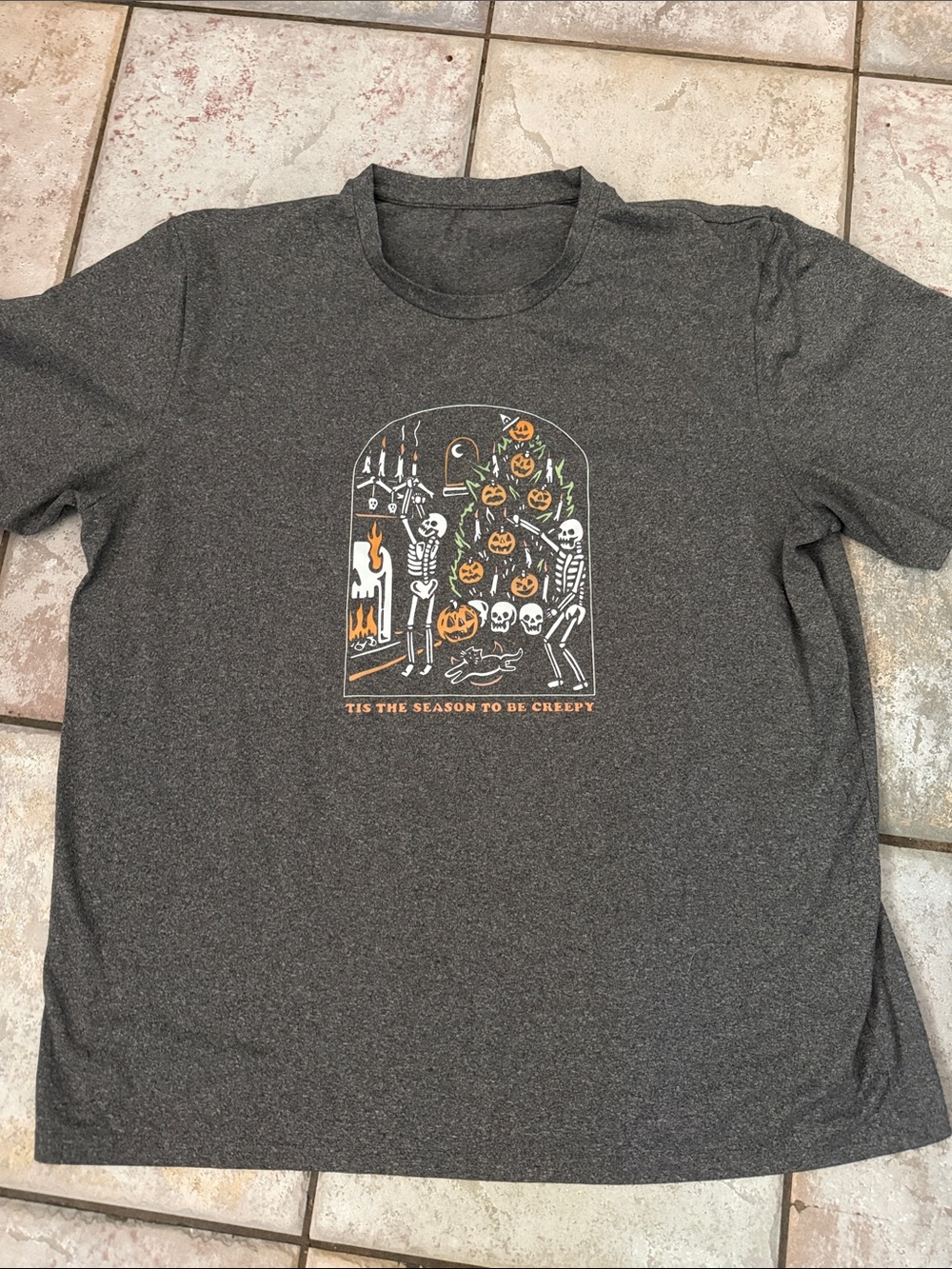 Women's Dark Gray Short-Sleeve Halloween Graphic Tee
